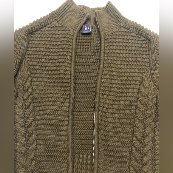 GAP Women’s Cable Knit Olive Green Zip-Up Sweater/Jacket - Picture 4 of 16